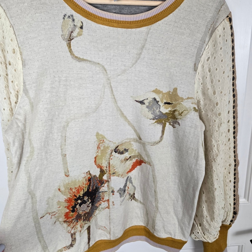 Blank London Top Small Beige Floral Boho Balloon Sleeve Knit Casual Soft Cozy - Picture 11 of 15